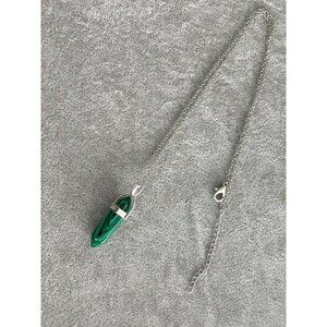 Green Malachite Crystal Pendant Necklace With Silver-Tone Chain 18" Long
